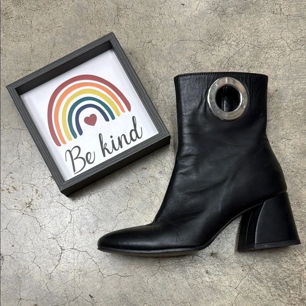 Black and Silver Heeled Boots with Chunky Block Heel